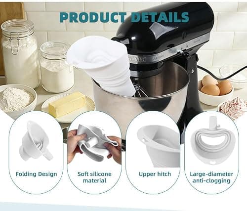 TFFUAM 2-Pack Stand Mixer Funnel Set with Scraper | Upgraded Funnels & Extended Measuring Cup for 4.5-7 Quart Mixers | Effortless Pouring, Scraping & Cleaning Kit - Thumbnail 2