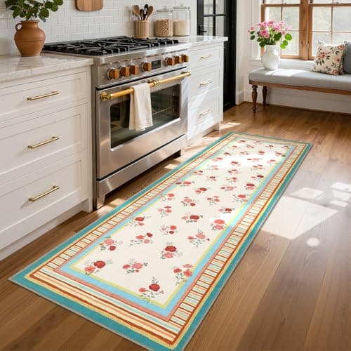 GarveeHome Beige 2x6 Runner Rug for Hallways, Vintage Floral Design,Machine Washable Rug Lightweight Low Pile for Bedroom, Soft Carpet for Entryway Laundry Room