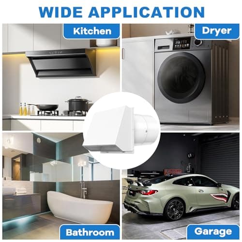 10 Inch Hood Wall Vent Exhaust Vent Dryer Vent Cover Outside Galvanized Steel for Kitchen Range Hood HVAC Dryer Duct,White - Thumbnail 5