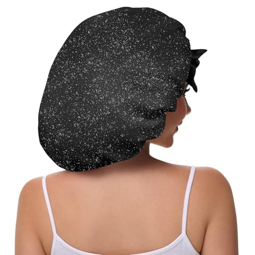 Vettres Satin Hair Bonnet for Sleeping Double Layer Bonnet with Tie Band Glittering Mesh Sleep Cap for Curly Natural Hair Black - Thumbnail 3