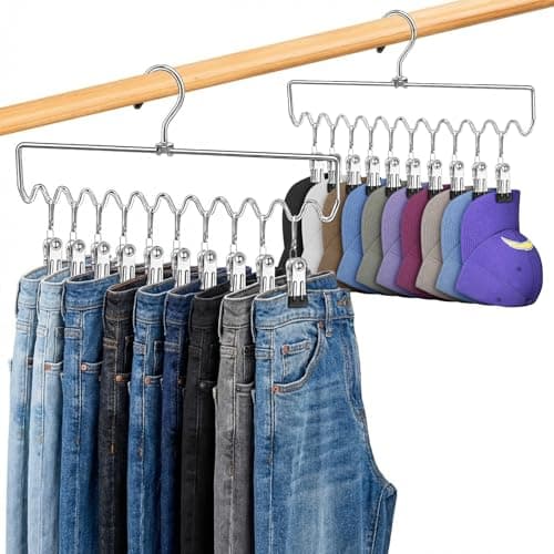Pants Hangers Space Saving with Clips,Closet Organizers and Storage,20 Non-Slip Rubber Clips Metal Legging Organizer for Jeans Skirt Home Essentials,Dorm Room Essentials for College Students Girls Guy - Image 1