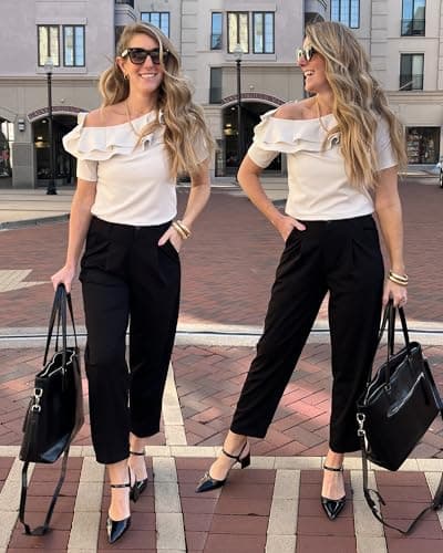 Arach&Cloz 2026 Summer Womens Black Dress Pants Work Office Ankle Trouser Womens Business Casual Pants Teacher Outfits Slacks High Wasited Buttoms with 4 Pockets XXL - Thumbnail 2