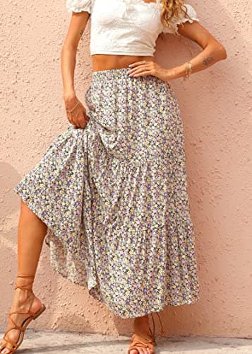 KIRUNDO Maxi Skirts for Women 2026 Summer Boho Floral High Waist Casual Flowy Long Skirt Beach Vacation Cruise Resort Wear(Purple, X-Large) - Thumbnail 3