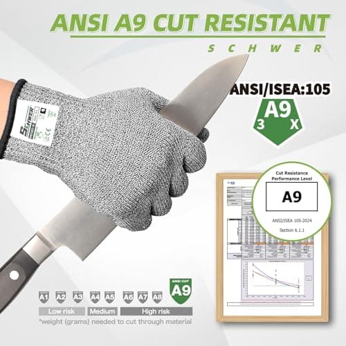 Schwer SlicePro ANSI Cut Resistant Gloves, Food Grade Cutting Glove for Kitchen Food Prep, Mandoline Gloves for Meat Cutting, Oyster Shucking, Fish Fillet Processing, PR1501-G, L - Thumbnail 2
