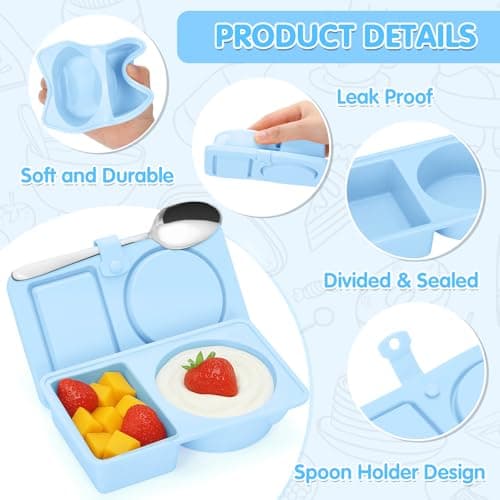 Dalycro Silicone Snack Containers with Lids – Reusable Snack Containers with Double Compartments for Adults Mini Silicone Food Box Perfect for Travel Lunch Gym (Blue) - Thumbnail 3