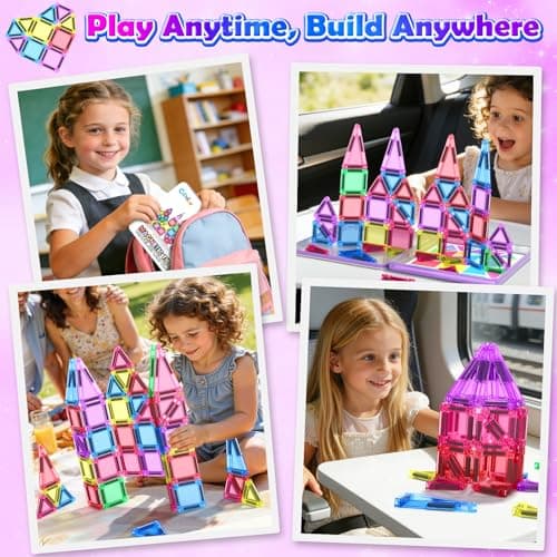 Coodoo Mini Magnetic Tiles Set with Iron Box, Travel Essentials Portable Magnet Building Blocks, Montessori Educational Sensory Toys for Toddlers 3+ Boys Girls Birthday Gift Classroom Must Haves - Thumbnail 4