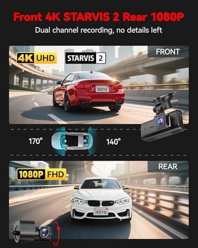 REDTIGER 4K STARVIS 2 Dash Cam Front and Rear, 5GHz WiFi 20MB/s Download, 128GB Card Included, Voice Control, Dash Camera for Cars with 3.18" Touch Screen, GPS, Loop Recording, Parking Mode(F7N Touch) - Thumbnail 2