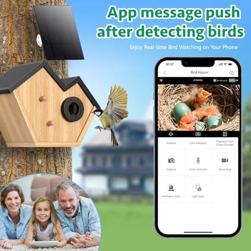 Bird House with Camera Solar Powered,2K HD & Night Vision for AI Camera Recognition for Over 10,000 Species, Real-time Videos & Pictures,Auto Detect & Notify Birdhouse Kit for Bird Lovers (Black) - Thumbnail 4