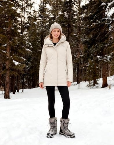 Pioneer Camp Ski Jacket for Women with Fleece Lined Hood Water Resistant Windproof Coat, Off White, M - Thumbnail 3
