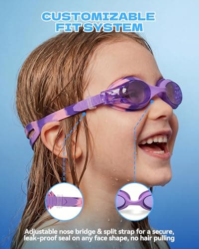 Aegend Swim Goggles for Kids Age 3-8 Anti-Fog Clear Vision Full Protection Goggles Perfect for Toddler Swimming (Pink & Purple-2 Pack) - Thumbnail 4