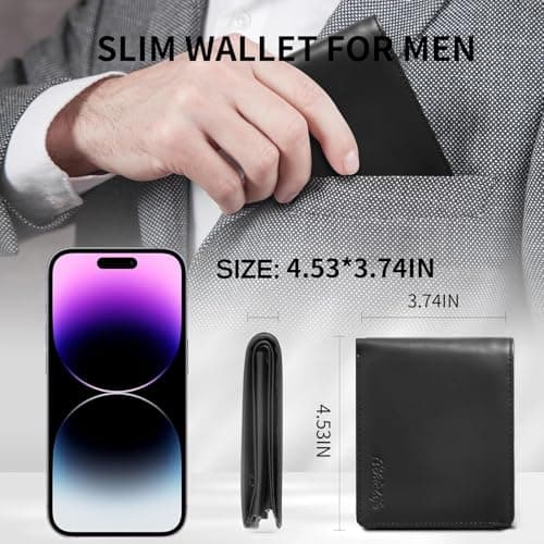 HiChiclife Wallet for Men, Genuine Slim Bifold Wallet for Men with Secure RFID Protection, Features an ID Window, Coin Pocket - Thumbnail 4