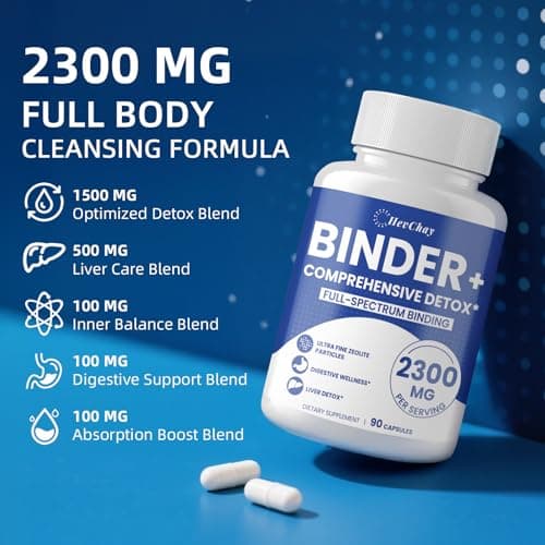 HevChay 2300 MG Detox Binder Supplement – All-in-1 Detox Binder, Activated Charcoal, Zeolite, Bentonite Clay – Liver & Gut Detox Cleanse, Toxin Flush, Digestive, Max Absorption, 90 Vegan Capsules - Thumbnail 6