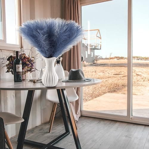 Acfruits 20Pcs Navy Blue Faux Pampas Grass Decor, 21.7" Pompas Grass Flower Arrangement and Vase Filler for Boho Home Wedding Decoration - Thumbnail 5