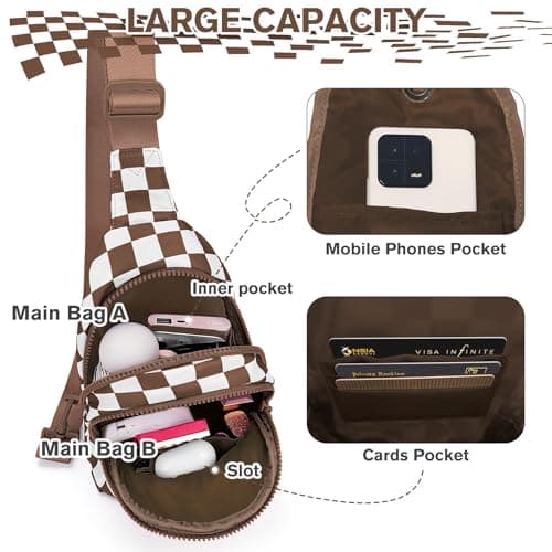 Checkered Women's Sling Bag - Stylish Small Backpack Crossbody Chest Bag & Fanny Pack Purse - Thumbnail 4