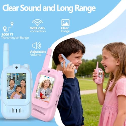 Video Walkie Talkies for Kids, Rechargeable Kids Walkies Talkies 2 Pack, Indoor Outdoor Toys for Game Party Camping, Christmas Birthday for Aged 3 4 5 6 7 8 9 Girls Boys,Blue&Pink - Thumbnail 4