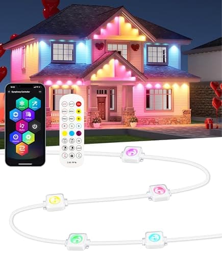 Seyxicnor Permanent Outdoor String Lights, 50ft RGBW+IC Smart LED Eaves Lights Waterproof IP67, App & Remote Control, Multi-Colored DIY Scene Lighting for Halloween Christmas House Year-Round Decor - Image 1