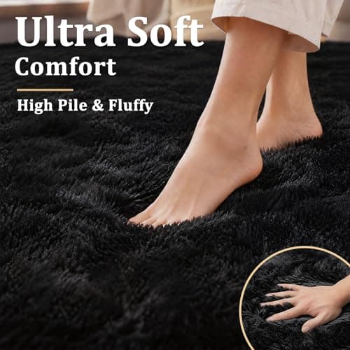 Tosuoka 5x7 Area Rugs for Living Room Bedroom, Ultra Soft Fluffy Rug Shag Thick Black Rug, Non-Slip Non-Shedding High Pile Plush Fuzzy Rugs Carpet for Nursery Kids Room Dorm - Thumbnail 4
