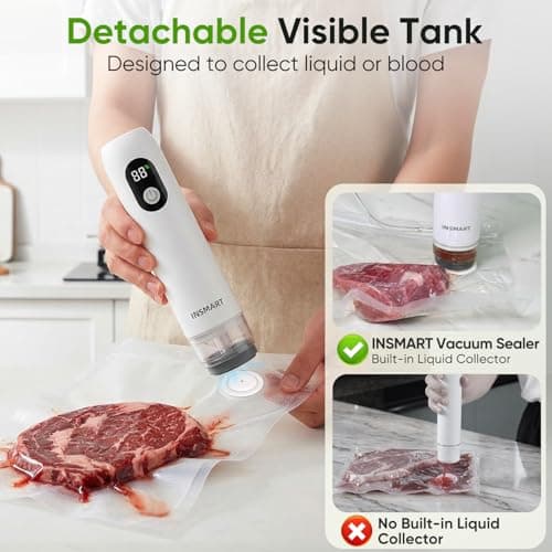 Compact Vacuum Sealer for Food (Vacuum Sealer Machine + 30 Reusable Vacuum Bags) Powerful Handheld Vacuum Sealer Machine, Seal Meal Saver, Portable Food Sealer - Thumbnail 4