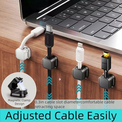 10 Pack Magnetic Cable Clips,Adjustable and Convenient Cable Management,Wire Holder Organizer,Conceal or Arrange Phone USB Charger Cables for Home,Office,Car,Desk,or Nightstand. (White) - Thumbnail 3