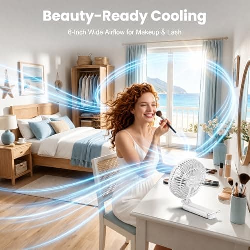 Portable Handheld Fan, 10000mAh Rechargeable Personal Fan for 40H, 6-Inch Ultra Quiet Foldable Hand Fan, 5-Speed Gentle Airflow Battery Operated Fans for Travel Outdoor Lash Makeup Gifts for Women - Thumbnail 5