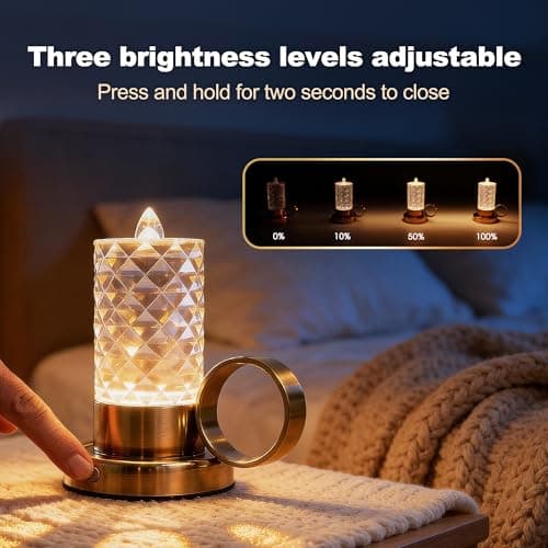 JandCase Flameless Candles, Rechargeable Battery Operated Candles 2 Pack, LED Acrylic Crystal Short Pillar Candles, Dimmable Small Cordless Table Lamp for Valentines Anniversary Wedding Decorations - Thumbnail 2