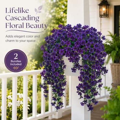 UV Resistant Artificial Hanging Flowers Outdoor Decor - 2 Pack Fake Hanging Plants with Silk Daisies for Spring Summer, No Fade Faux Flowers for Planter, Front Door, Porch, Patio, Garden, Yard - Thumbnail 6