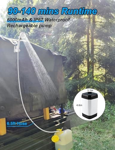 innhom Portable Camping Shower, 6000mAh Rechargeable Camp Shower Pump with LED Display, IPX7 Waterproof & 2 Spray Modes Electric Outdoor Shower for Hiking, Travel, Pet Bathing and Car Washing - Thumbnail 4