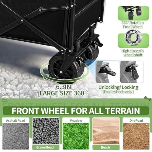 Dog Stroller for Large Dogs,Pet Stroller for Medium Dogs Up to 150lbs,Folding Dog Wagon Cart,Heavy Duty All-Terrain with Adjustable Handle,Storage Organizer,Waterproof Oxford Fiber,Black - Thumbnail 5