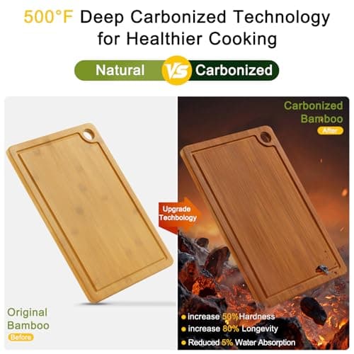 Homaxy Bamboo Cutting Board for Kitchen Set of 3, Wooden Cutting Boards with Non-Slip Mat Deep Juice Groove and Built-In Handles, Wood Chopping Board Set for Meat Fruits & Vegetables - Thumbnail 3