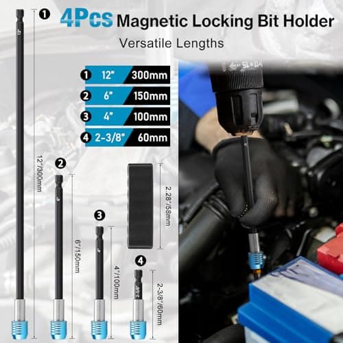 Lytool 4PCS Impact Drill Bit Extension Set, 1/4" Hex Shank Magnetic Bit Holder with Quick Release, Screwdriver Extender for Impact Driver & Tight Spaces，2-3/8", 4", 6", 12" - Thumbnail 2