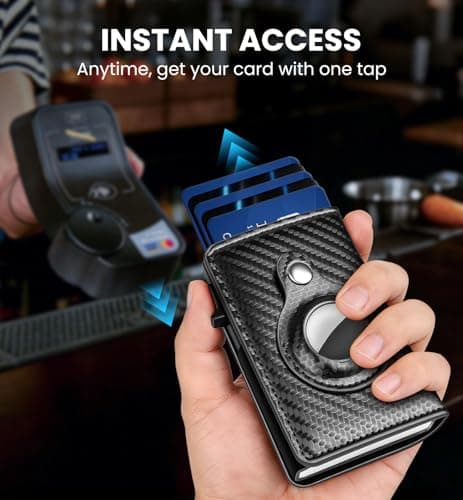 Wallet for Men with Pop Up Card Holder, Smart RFID Blocking Air-Tag Mens Wallets, Slim Minimalist Metal Credit Card Case Front Pocket with ID Holder Money Clip, 1-7 Cards Capacity, Carbon Fiber Black - Thumbnail 2