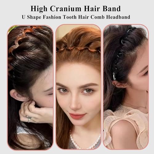 LYNRUI 6Pcs U Shape Fashion Tooth Hair Comb Headband,High Cranium Headbands for Women's Hair, Reversible Korean Headbands with Teeth ﻿ (Mix 6Pcs, M) - Thumbnail 3