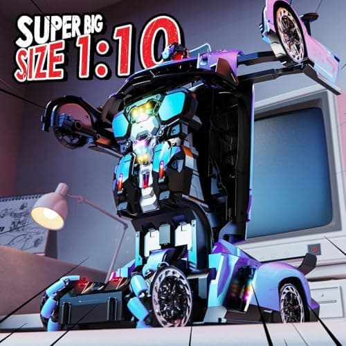 Holyton Big 1:10 Scale Transform RC Car & Robot – One-Button Transformation, Gesture Sensing, LED Lights, Music & Fog Spray, 2 Batteries 80 Mins Play, Birthday Gift for Boys Girls Ages 3-12 - Thumbnail 2