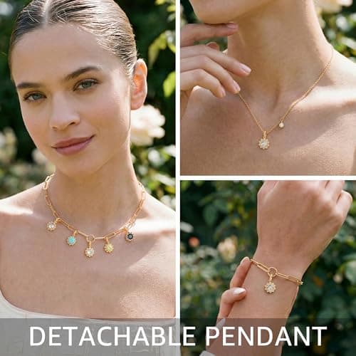 MTMY Birthstone Necklace for Women, 14K Gold Plated Sunburst Necklace with Removable Charm Birthday Jewelry Gift (August) - Thumbnail 5