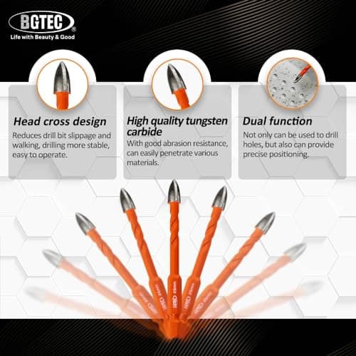 BGTEC Dry Diamond Drill Bits Set-4pcs 1/4" Tile Drill Bit with Quick Change Hex Shank and 1pc 1/4" Carbide Drill for Granite Marble Porcelain Ceramic - Thumbnail 3
