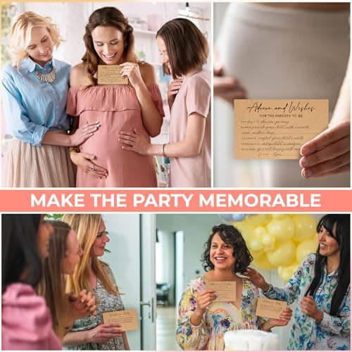 Woodamore Baby Shower Advice Cards for Parents To Be - 50 Pcs Baby Advice Cards for Baby Shower Ideas, Advice and Wishes Card Decorations, Gender Neutral Game - Thumbnail 3