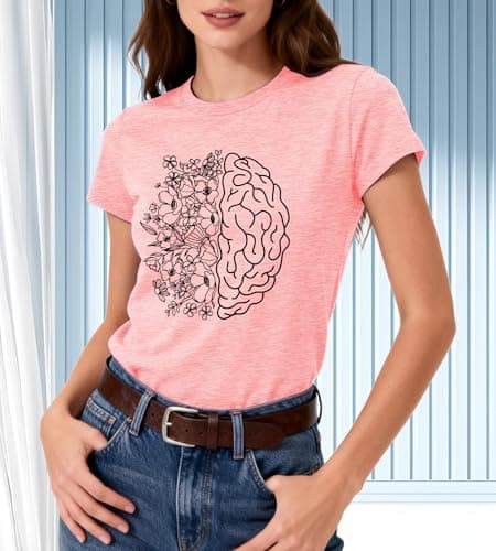 Mental Health Awareness Shirt Women-Brain Flower Tshirt Women Neuro Diversity Tee Tops Motivational Short Sleeve - Thumbnail 4