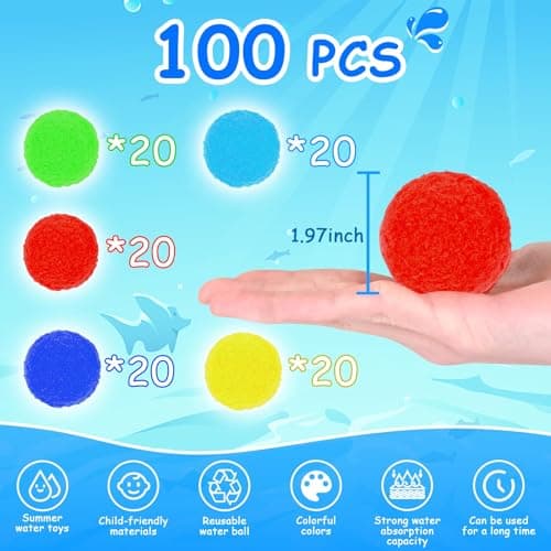 Bvrocio 100 pcs Reusable Water Balls, Reusable Water Balloons for Outdoor Toys and Games, Quick Fill Water Balls Toys for Kids and Adults Boys and Girls, Summer Balls for Pool and Backyard Fun Happy - Thumbnail 2