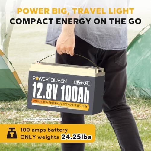 Power Queen 12.8V 100Ah LiFePO4 Battery with 14.6V 20A LiFePO4 Battery Charger; Built-in 100A BMS, 1280Wh Lithium Battery 15000+ Cycles, Perfect for RV, Trailer, Camping, Solar System - Thumbnail 5