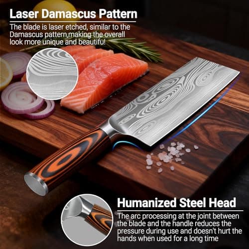 DAJOUJS Meat Cleaver Knife Ultra Sharp Kitchen Knife 8 Inch, High Carbon Stainless Steel Butcher Knife with Wooden Handle, Chinese Cleaver for Meat Cutting Vegetable Slicing Perfect Birthday Gifts - Thumbnail 5