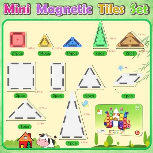 ORZbb 65PCS Mini Magnetic Tiles Toddler Travel Essentials Set with Case, Magnetic Building Blocks Sensory Montessori Preschool Learning Toys Gifts for 3-8 Year Old Boys Girls - Thumbnail 2