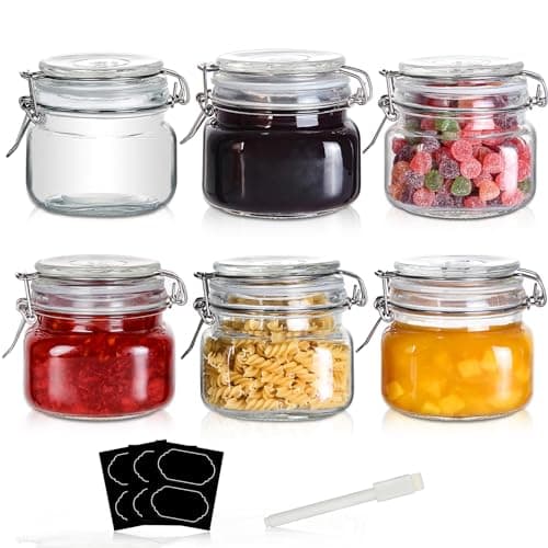 YEBODA 16oz Food Storage Canister Glass Jars with Clamp Airtight Lids and Silicone Gaskets for Multi-Purpose Kitchen Containers - Clear Square (6 Pack) - Image 1
