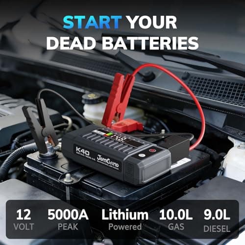 JOMGAND K40 Jump Starter 5000A Car Battery Booster Pack for Up to 10.0L Gas or 9.0L Diesel Engines, 12V Portable Jump Box with Extremely Safe Jumper Cable, USB/DC Charge and 3 Mode Flashlight - Thumbnail 2