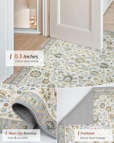 MINIDEAR 2x6 Runner Rugs for Entryway, Kitchen, Washable Rugs for Bedroom Non Slip Vintage Rug with Floral Print Carpet Mat for Home, Daisy - Thumbnail 3