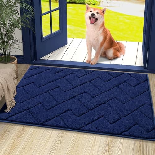 OLANLY Indoor Door Mat, 36x24, Dirt Resistant and Absorbent, Sturdy Non-Slip Rubber Backing, Easy to Clean, Washable Low-Profile Doormat for Entryway, Dark Blue