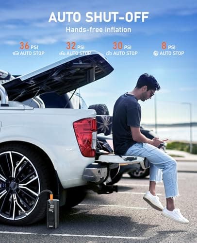 JUSUOX Tire Inflator Portable Air Compressor, Battery & 12V DC Dual Power Air Pump for Car Tires, 150PSI Cordless Bike Tire Pump with Digital Pressure Gauge, LED Light, for Motorcycle, Ball - Thumbnail 5