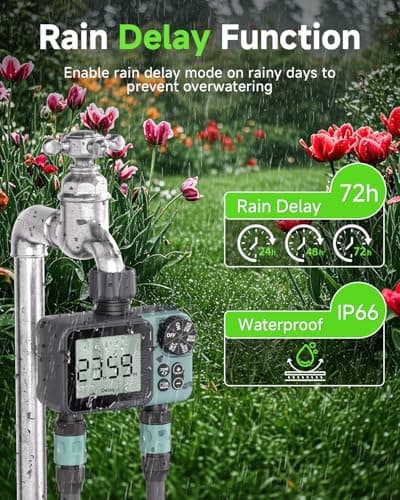 Sprinkler Timer 2 Zone & Digital Water Timer for Garden Hose, Yard, Lawn, Pool – Programmable Irrigation Controller with Rain Delay, IP66 Waterproof Auto & Manual Irrigation System - Thumbnail 4