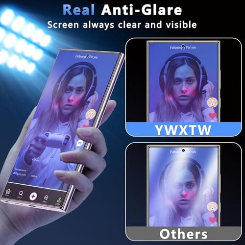 YWXTW 2 Pack Matte Screen Protector for Samsung Galaxy S24 Ultra + 1 Set Camera Lens Protector, [Smooth as Silk] [Fingerprint Unlocking] Anti Glare Anti Fingerprint Tempered Glass Screen Protector, Bubble Free - Thumbnail 3