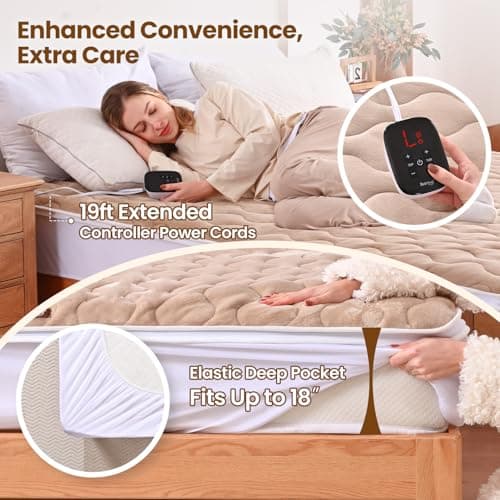 Bearhug Heated Mattress Pad King Size 78"x80" with Zippered Detachable Cover, Dual Control Electric Bed Warmer Machine Washable with 10 Heat Settings & 12H Auto Off Winter Essentials - Thumbnail 6