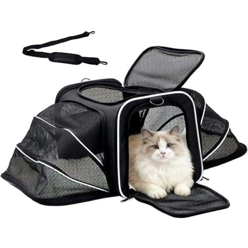 Double Expandable Cat Carrier,Airline Approved Soft-Sided Pet Travel Carrier for Small Dogs Cats Under 15 lbs,Waterproof 600D Oxford Fabric with Washable Replacement Liner,Odor-Free & Claw-Proof Black - Image 1